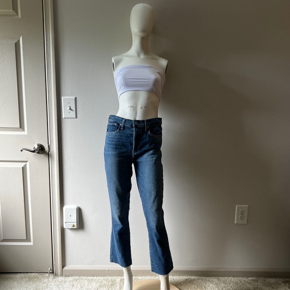 Frank & Eileen CORK Everyday Jeans 30 Antique Blue High Rise Straight Raw Hem